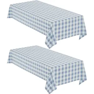 Checkered Tablecloth Rectangle, 2 Pack Gingham Table Cloths Waterproof Wrinkle Free Buffalo Plaid Table Covers Washable for Dining, Parties & Outdoor Picnic(Light Blue and White, 52"×70")
