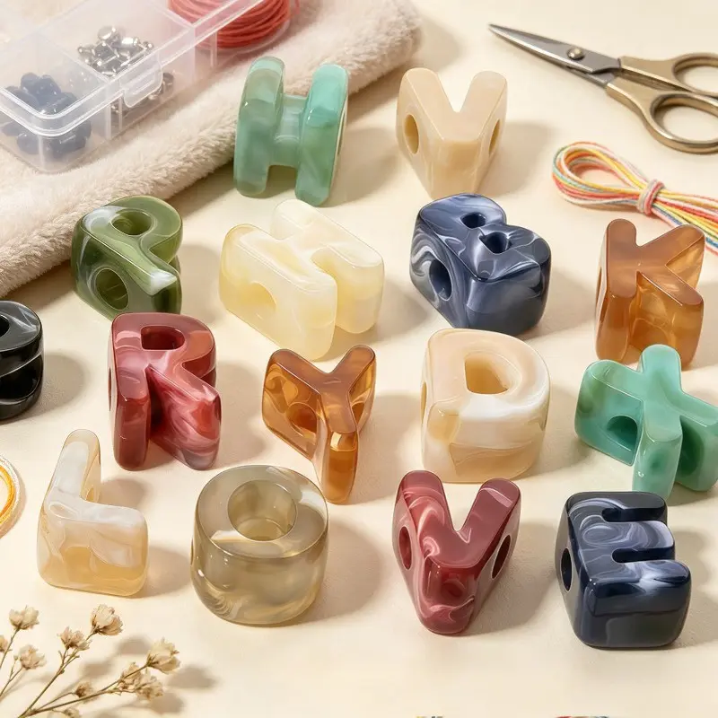 50pcs Acrylic Large Hole Letter Beads Handmade Bead Beads 26 English Letters Mixed Dispersion Beads Mobile Phone Chain Bag Hanging Keychain Additions Letter Random