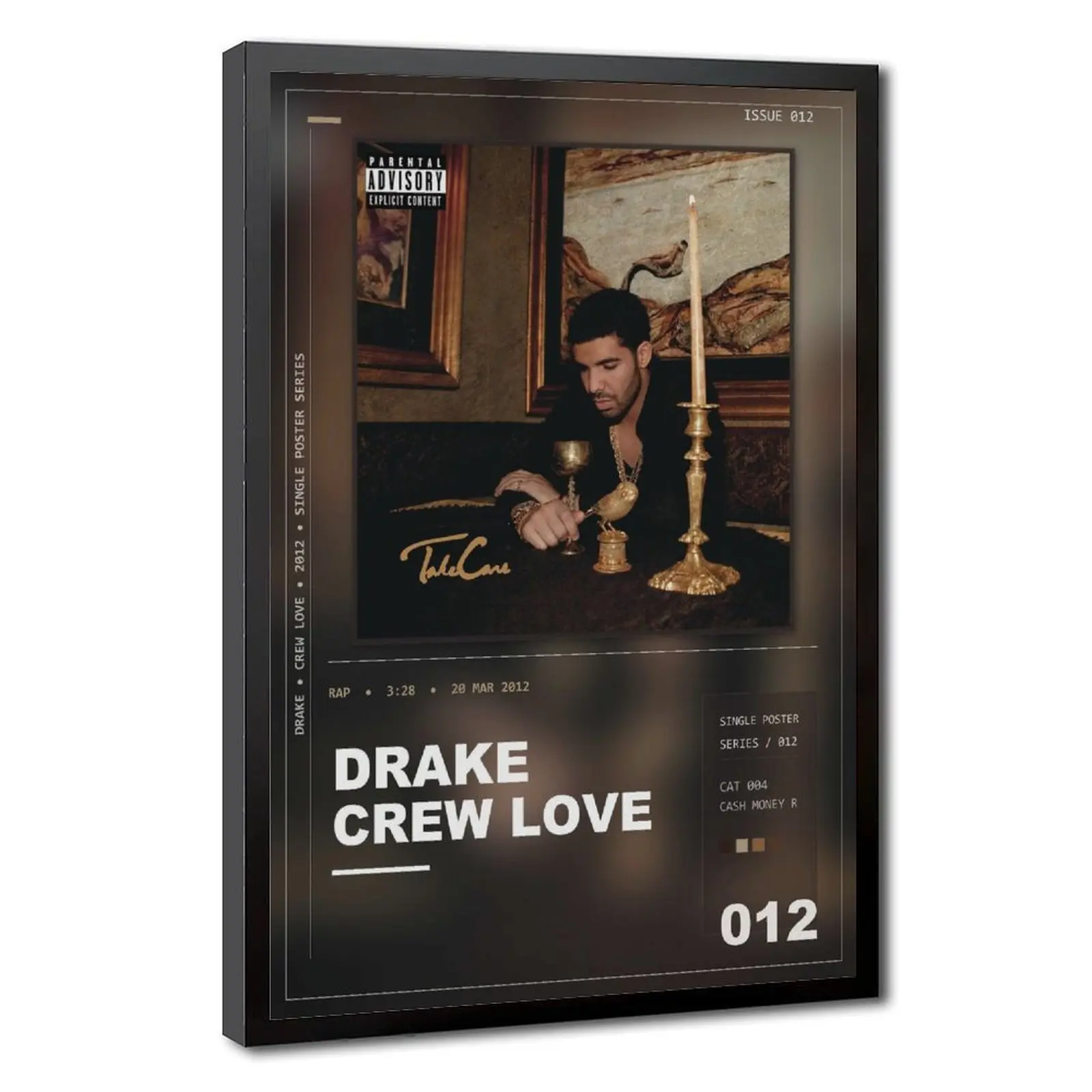 Drake Take Care Crew Love Album Cover Poster - Vintage Rap Magazine Template Design, OVO Hip Hop Culture Framed Artwork, Minimalist Print for Studio Home Wall Decor Hanging