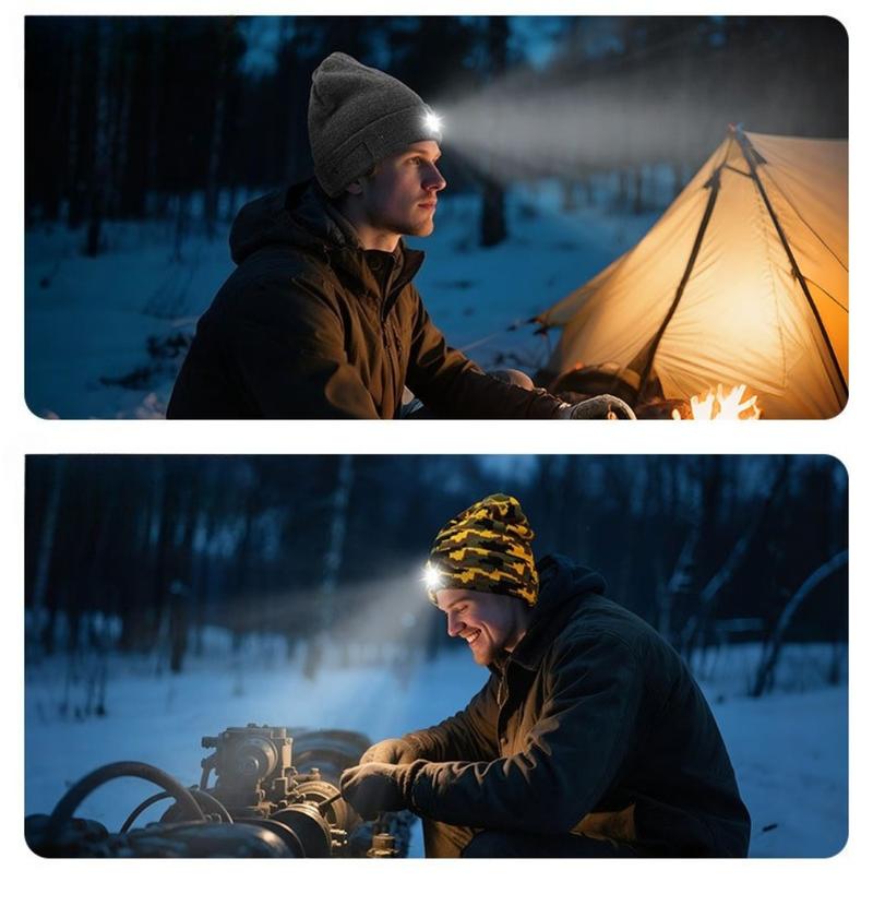 1pc Beanie Hat With Light, Rechargeable Headlamp Cap, Unisex Winter Warm Knitted Hats, Headlight Flashlight For Running Hiking Camping, Tech Gifts For Men Women Handyman Teens