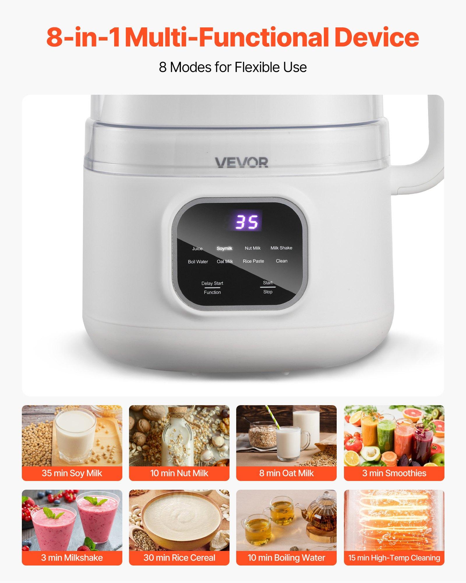 VEVOR 8-in-1 Nut Milk Maker, 34 oz Soy Milk Maker with 200W Blending, for Homemade Oat, Nut, Soy, Juice, Milkshake, Rice Cereal, Plant-Based Beverages with Self-Cleaning, Boil Water, 12-Hour Delay VEVOR 8-in-1 Nut Milk Maker, 34 oz Soy Milk Maker with 200W Blending, for Homemade Oat, Nut, Soy, Juice, Milkshake, Rice Cereal, Plant-Based Beverages with Self-Cleaning, Boil Water, 12-Hour Delay