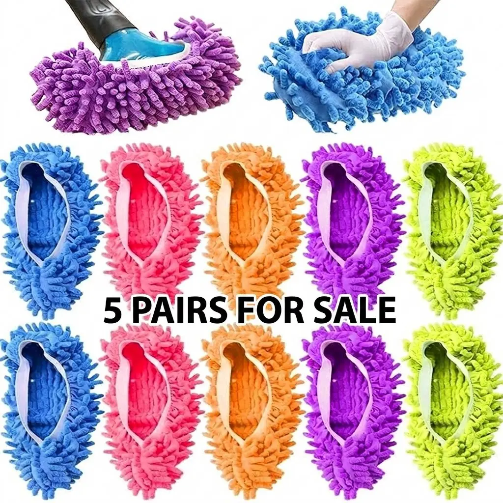 Reusable Microfiber Mop Slippers for Women, Dustproof Washable Floor Cleaning Shoes, 5 Pairs for Home Office Bathroom Kitchen, Mops for Floor Cleaning