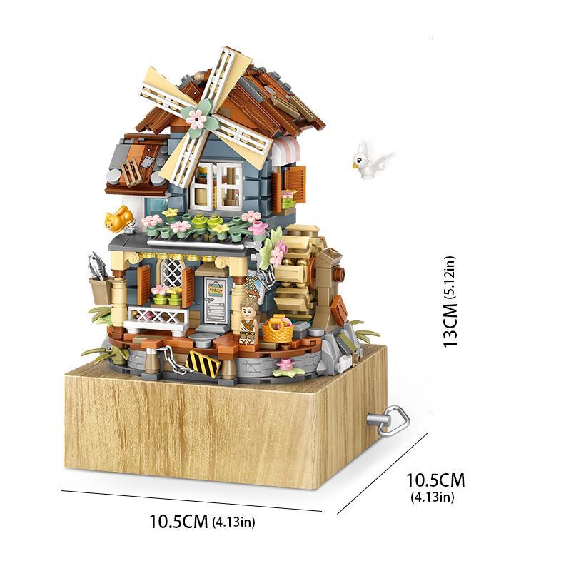 799pcs/set Windmill Music Box Building Blocks, Creative Ornament for Living Room, Holiday Gift for Kids & Adults, House Building Kit