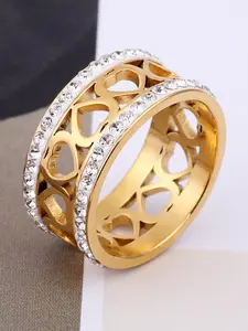 Stainless Steel Heart Cutout Soft Clay Embedded Diamond Couple Titanium Wedding Ring, Love Symbol Engagement Jewelry Gift