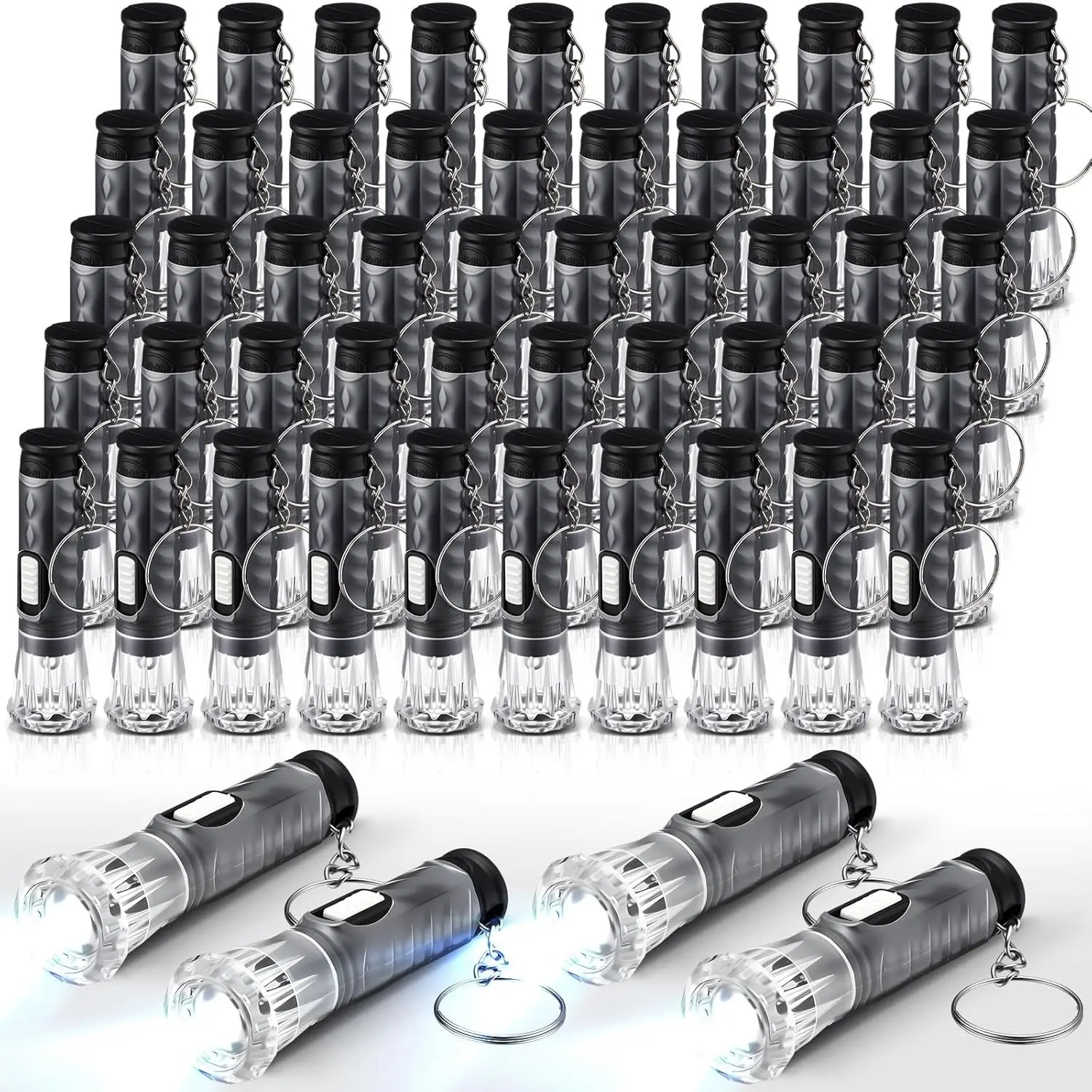 50 Pcs Mini Flashlight Keychains Bulk, Black