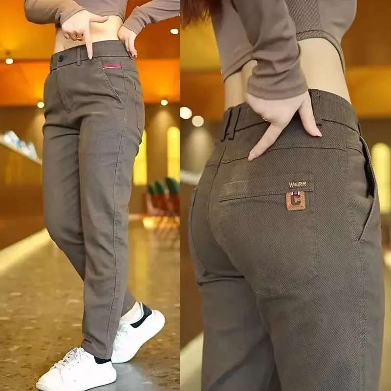 New Korea Fashion Mens Casual Four Season Pants Straight Slim Fit Trousers Elastic Waist Gray Black Khaki Brand Trousers