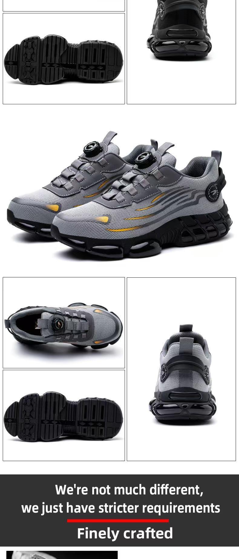 【Nano Composite Toe】Men's Lace Up Low Top Anti Piercing & Anti Smashing Safety Shoes with Rotating Button, Casual Comfortable Breathable Contrast Mesh Work Shoes, for Outdoor Work composite toe shoes