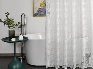 Pink Lace Shower Curtain - Vintage Shower Curtain with Attached Valance, Floral Lace Bath Curtain for Bathroom, Farmhouse Style Shabby Chic Bath Curtain Sc