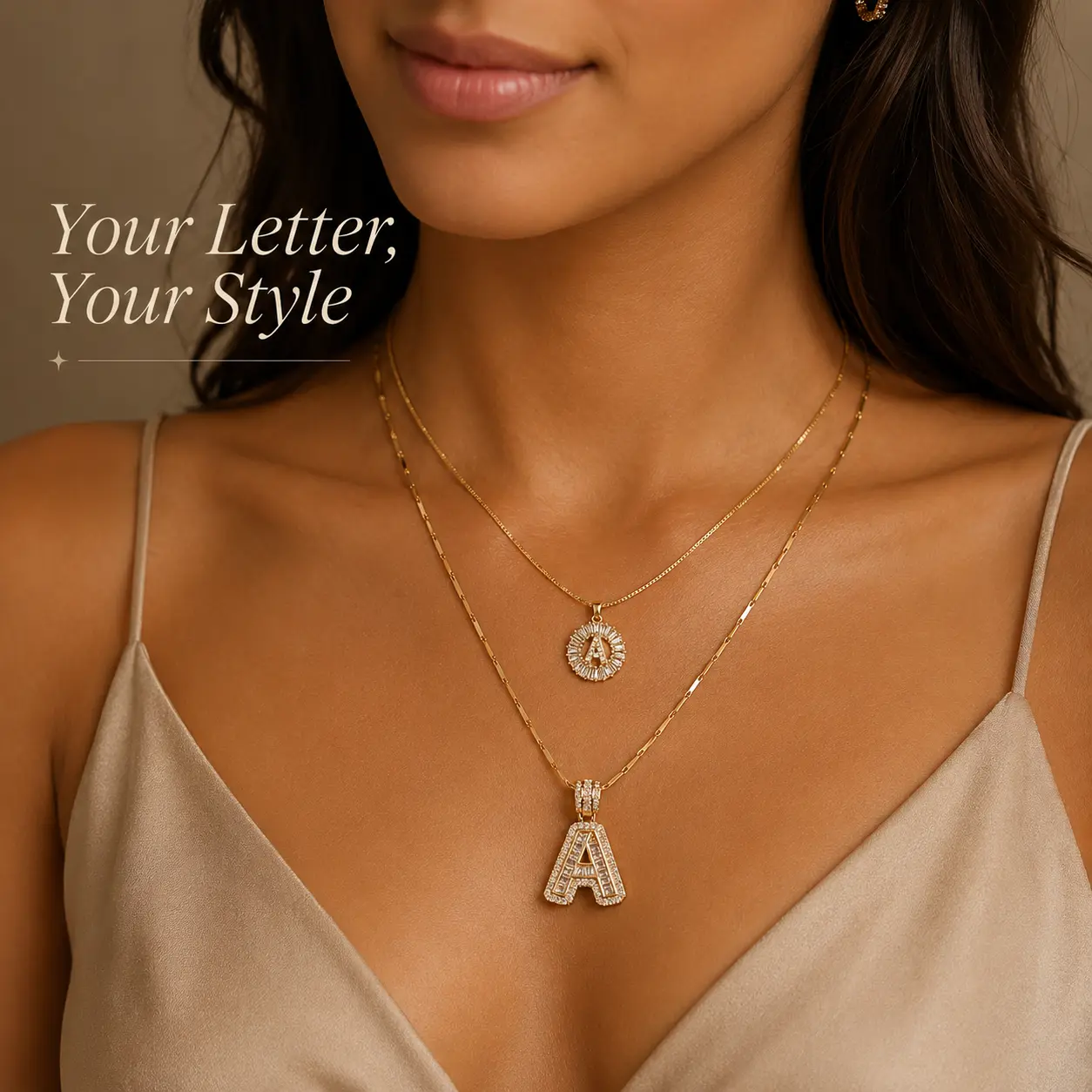 Women's A-Z Initial Pendant Necklace Set, Layered Double Chain Letter Jewelry, Sparkling Alphabet Charm, Adjustable Trendy Necklace for Everyday Outfits, Party Wear, Birthdays, Anniversaries, Valentine's Day, Mother's Day and Gift Giving for Her