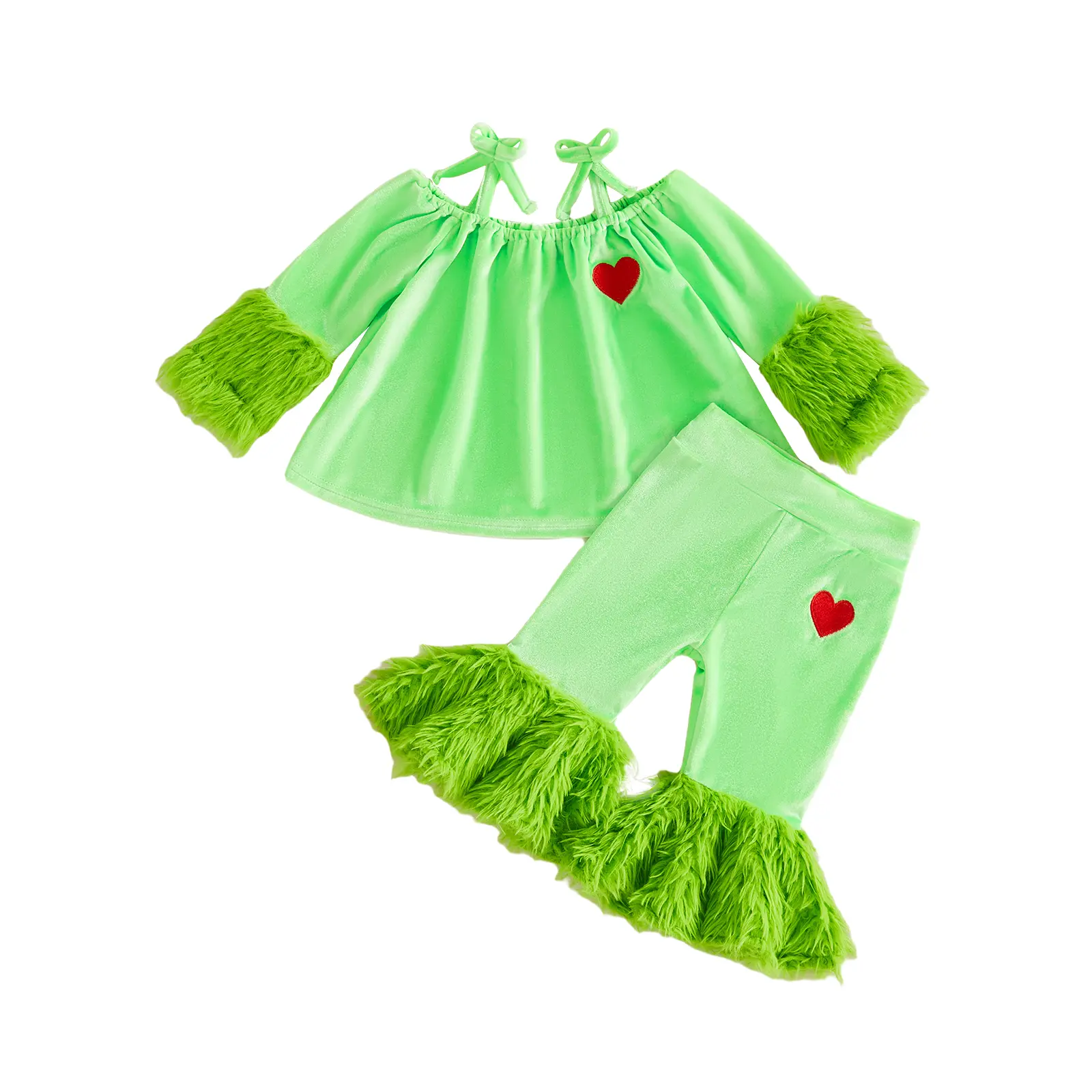 Canrulo Toddler Baby Girls Grinch Green Furry 2Pcs Christmas Costume Outfit Set 6M‑4T
