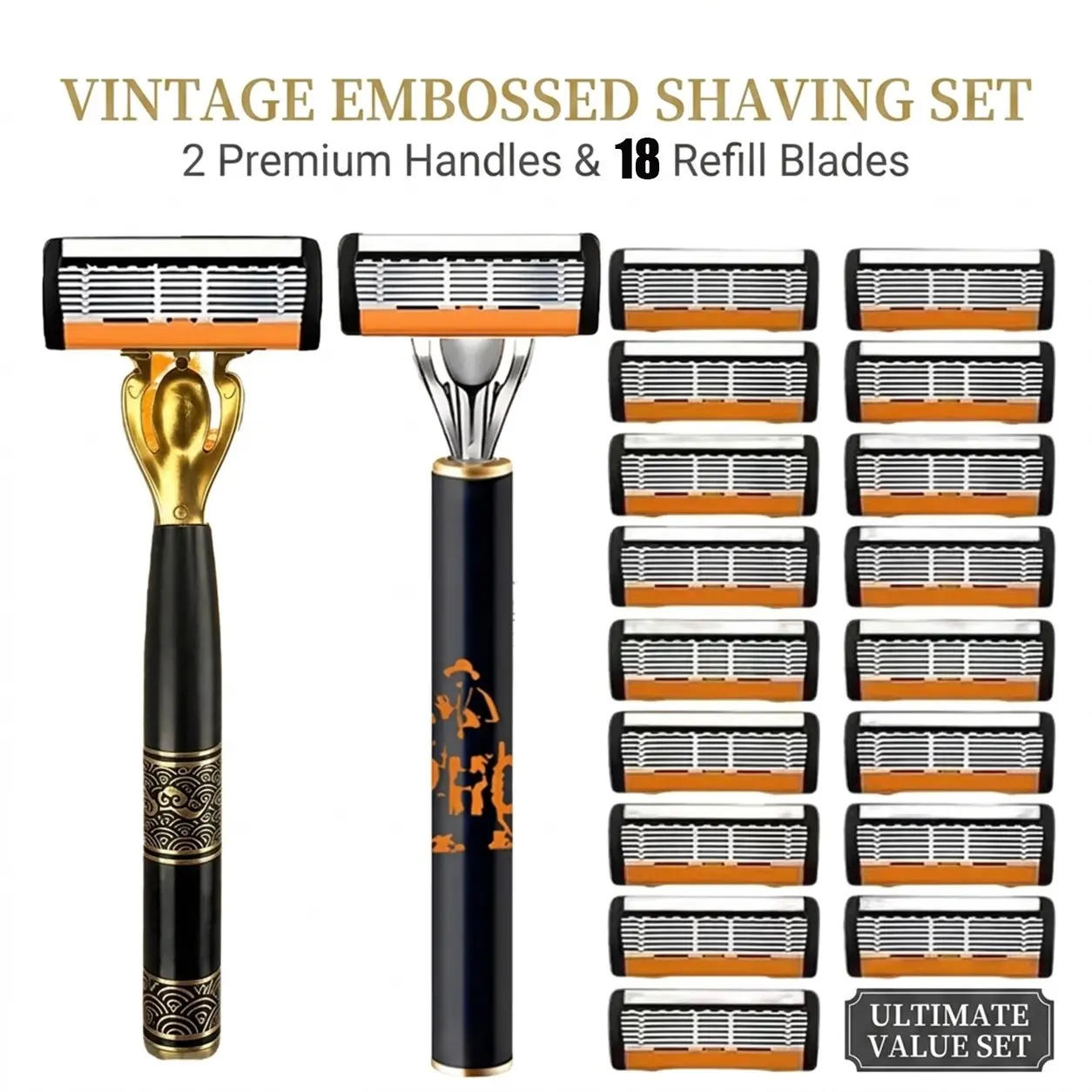 Luxury Shaving Kit with Six-Layer Blade System, Includes 2 Handles and 18 Replacement Blades, Ergonomic Design, Perfect Gift for Men