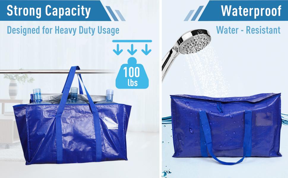 Moving Bags Heavy Duty Storage Tote for Space Saving, Traveling Organizer, with Zippers & Strong Carrying Handles Alternative to Moving Boxes, Packing Supplies (Set of 6)