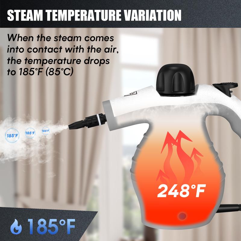 Pressurized Handheld Steam Cleaner, 1 Count Multi-purpose Steamer for Home Use with 9 Attachments To Remove Tough Stains on Car, Upholstery, Grout, Stovetop Handheld Steam Cleaning
