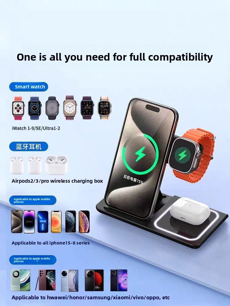 Acer S3 3 in 1 Wireless Charging Station, MagSafe Charger Stand Compatible, Qi2 15W Certified Palm-Sized Foldable Charger for iPhone 17/16, Apple Watch, AirPods (Non-Battery, Adapter Included)