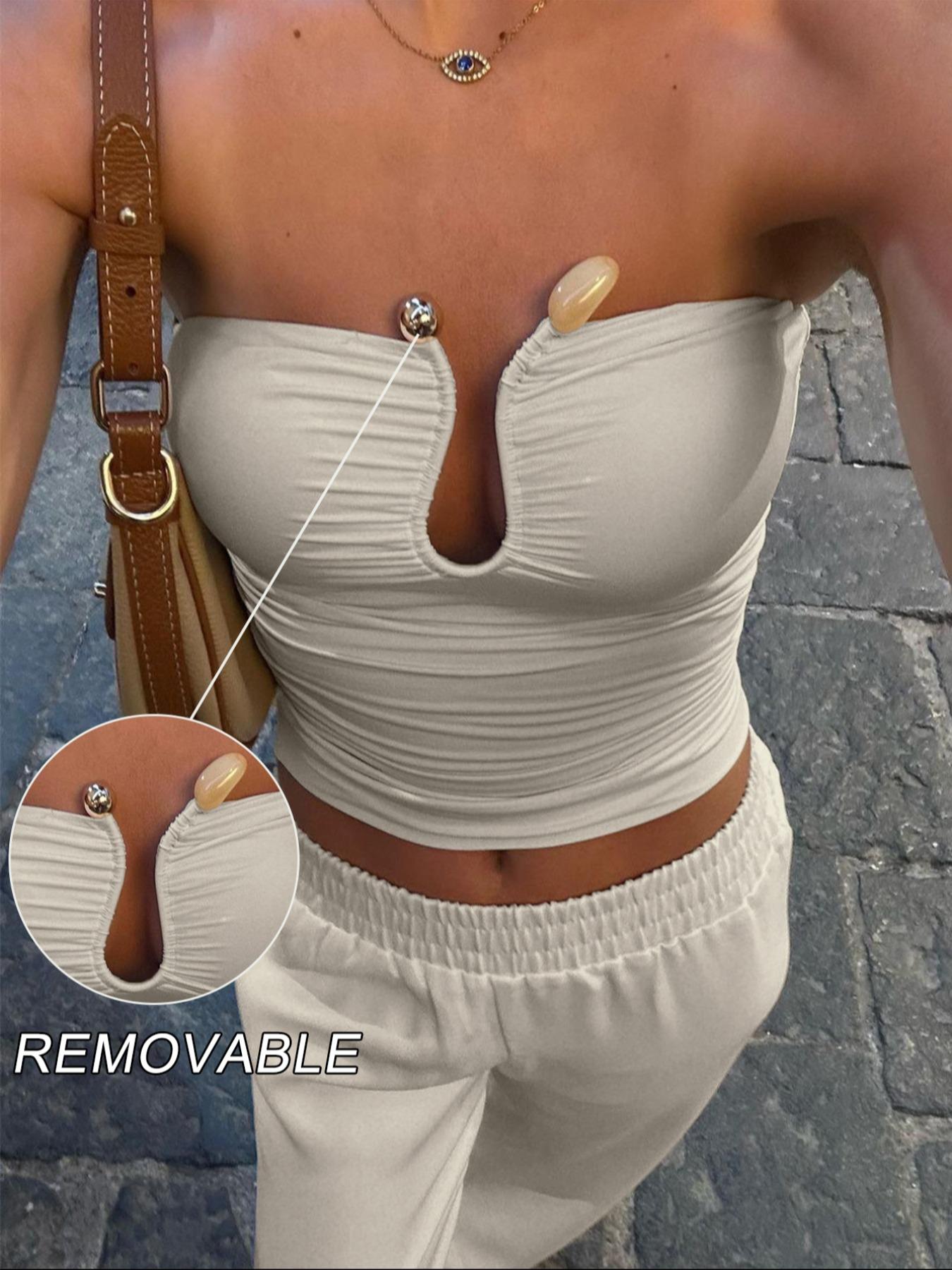 Women's Solid Color Cut Out Crop Tube Top, Casual Sleeveless Slim Cropped Top for Summer, Fashion Women's Top for Daily Wear