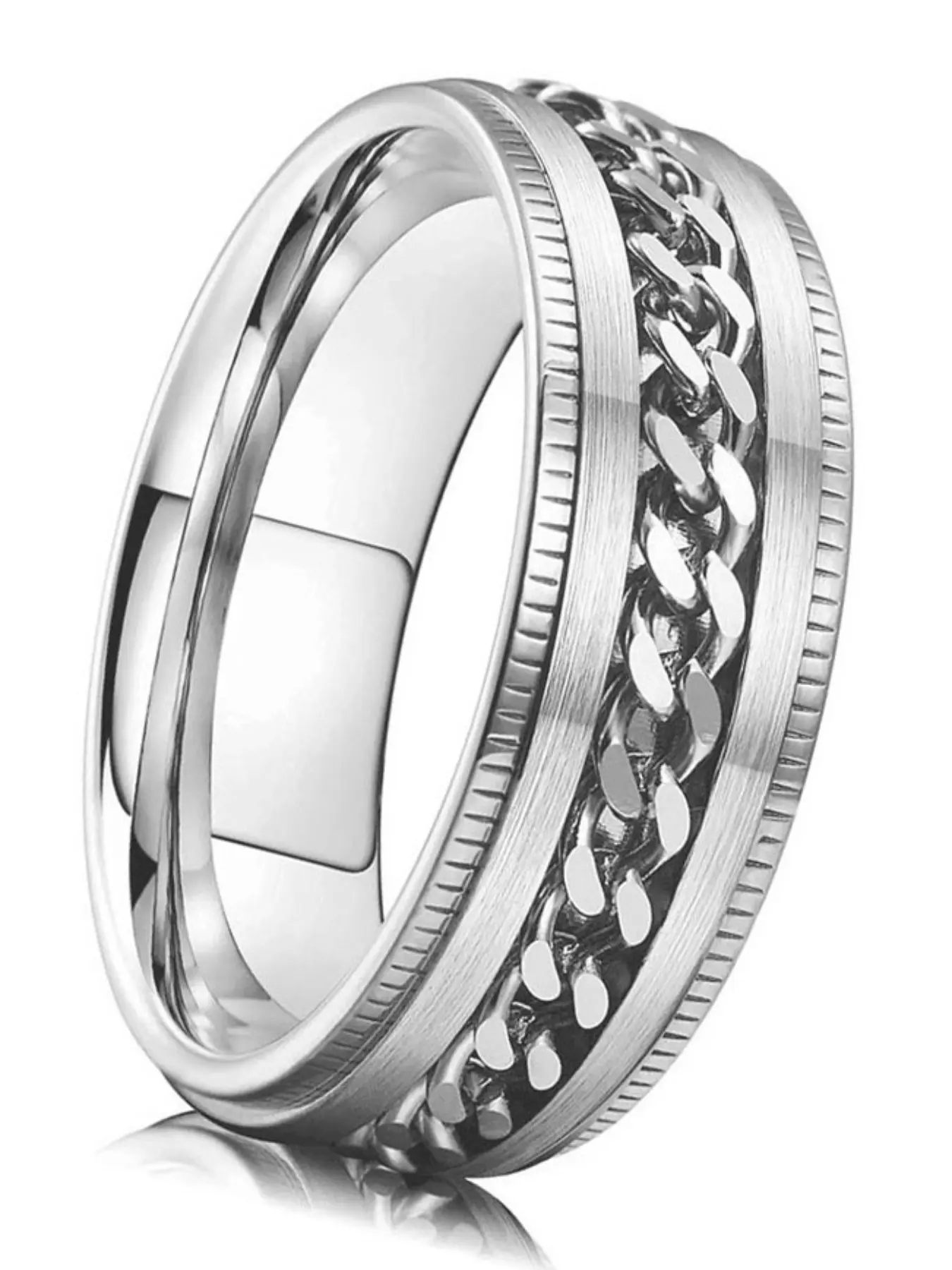 304 Stainless Steel 8mm Chain Simple Vintage Ring, Couple Rings, Versatile Finger Ring, Fashion Jewelry for Men and Women, Metal Rings