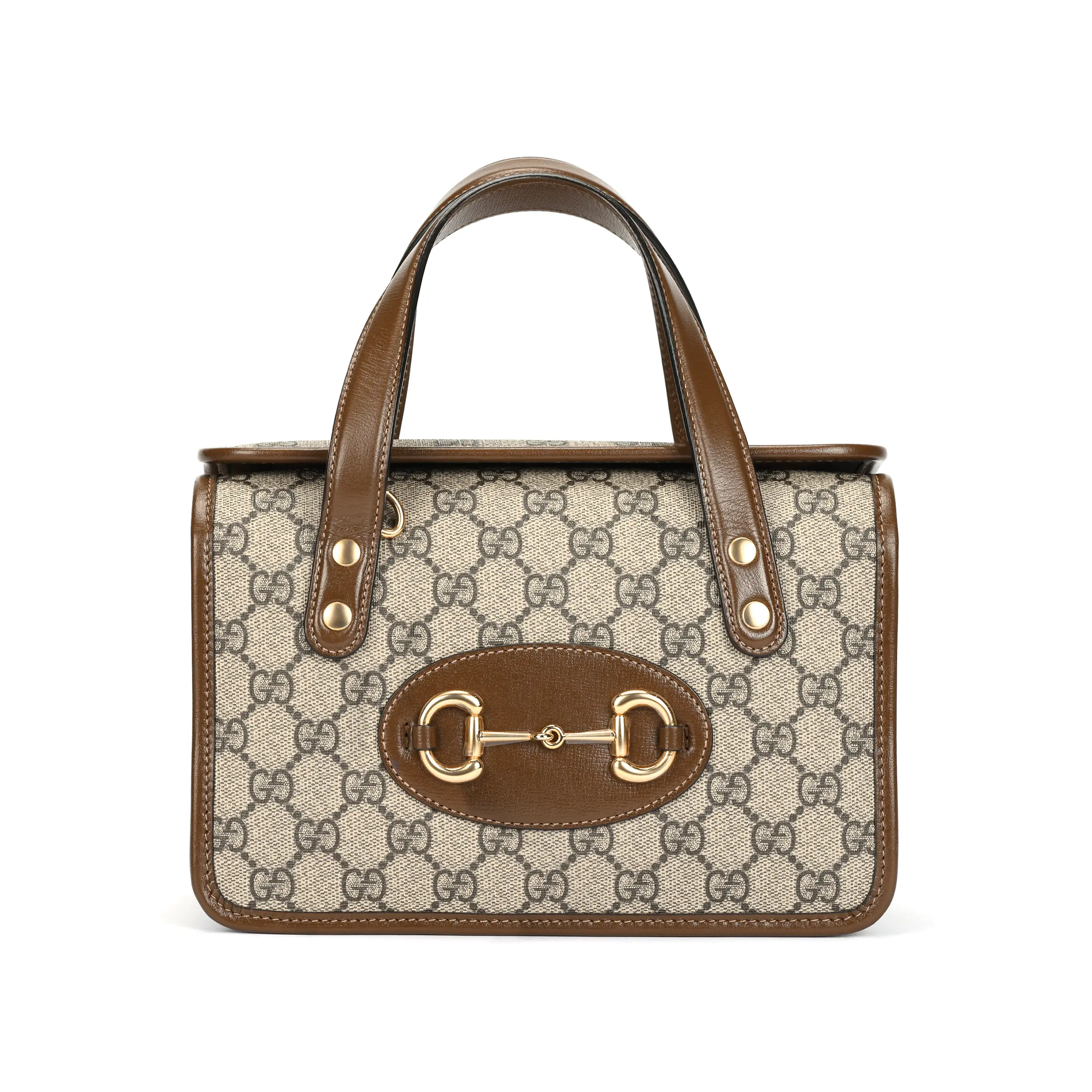 Gucci Horsebit 1955 Mini Crossbody Bag for Women – Vintage Gold Horsebit, GG Canvas and Leather, Ebony and Brown
