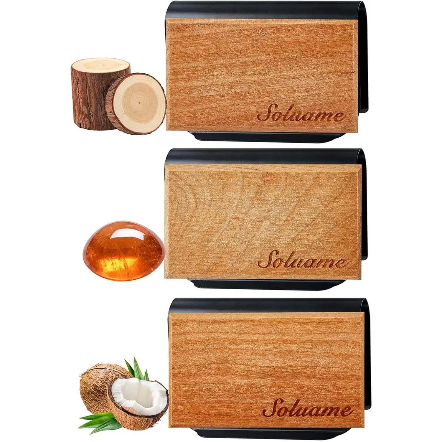 Wooden Car Air Freshener Diffuser with Freshener Clip, Magnetic Auto Accessory, Odor Neutralizer, Long-Lasting Variety Scent Refills (Teak-Coconut-Amber)