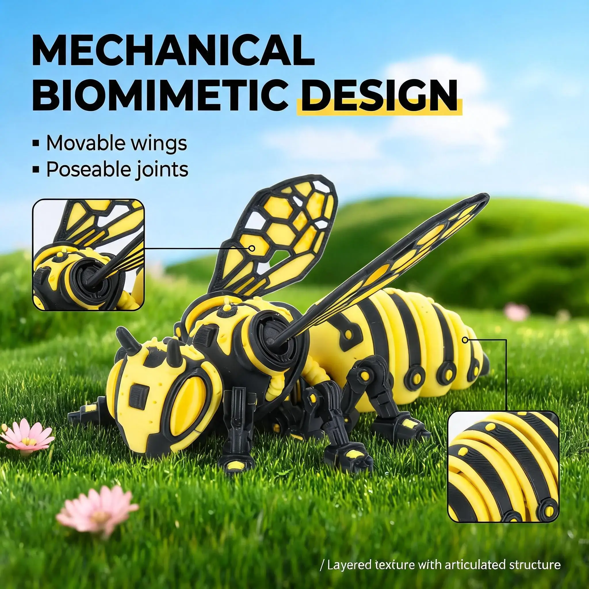 3D Printed Mechanical Bee Stress Relief Toy Model, Multi-Jointed Moving Desktop Decor, Decorative Fidget Figurine, Collectible Gift, Birthday Present, Fidget Sensory Product