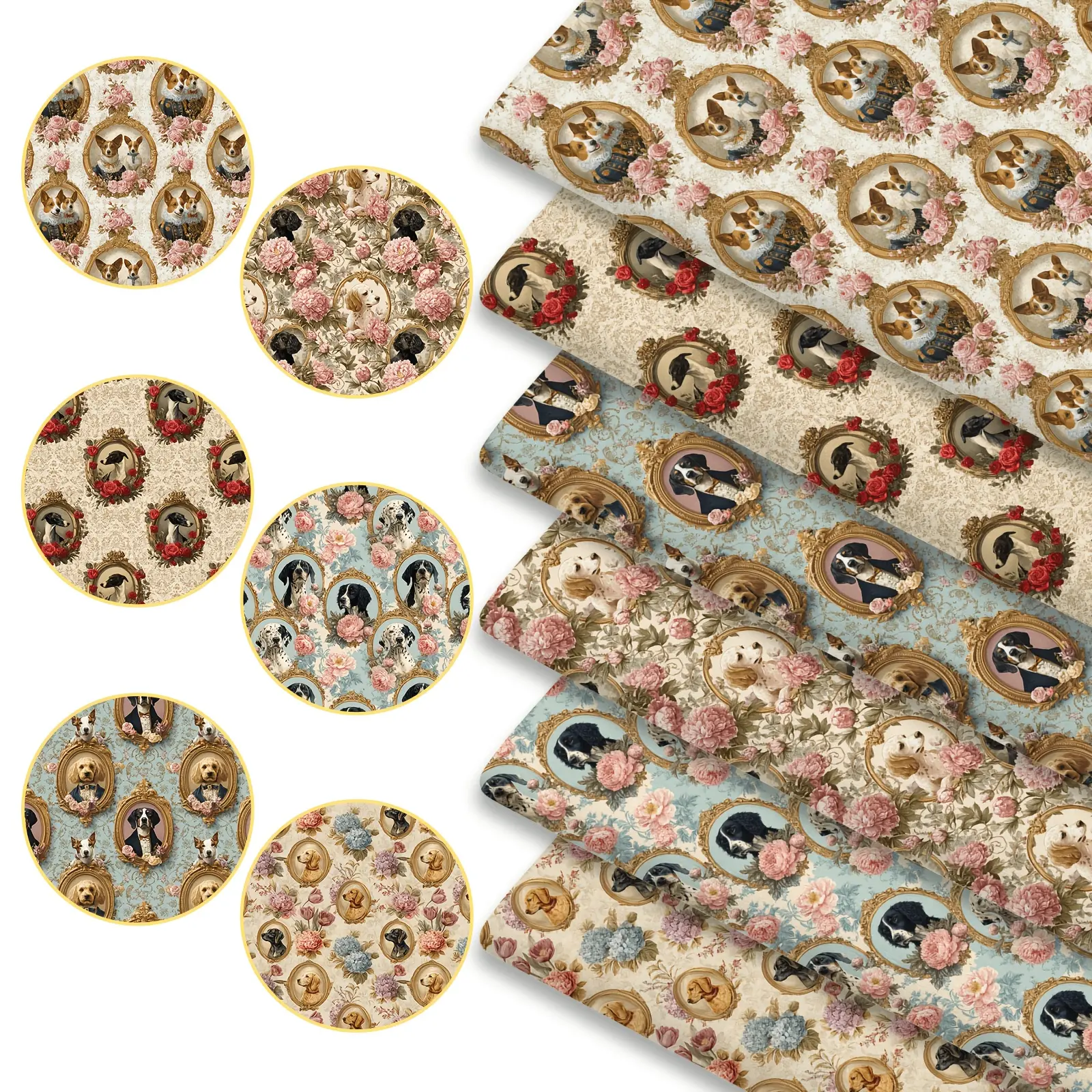 1pc 50m X 150cm / 19.69in X 59.07in Vintage Dog Fabric, Suitable for Patchwork Quilting, Bedding, Tablecloths, Bags, Face Masks, Hats, Headbands, Pillowcases, and Other DIY Fabric Projects