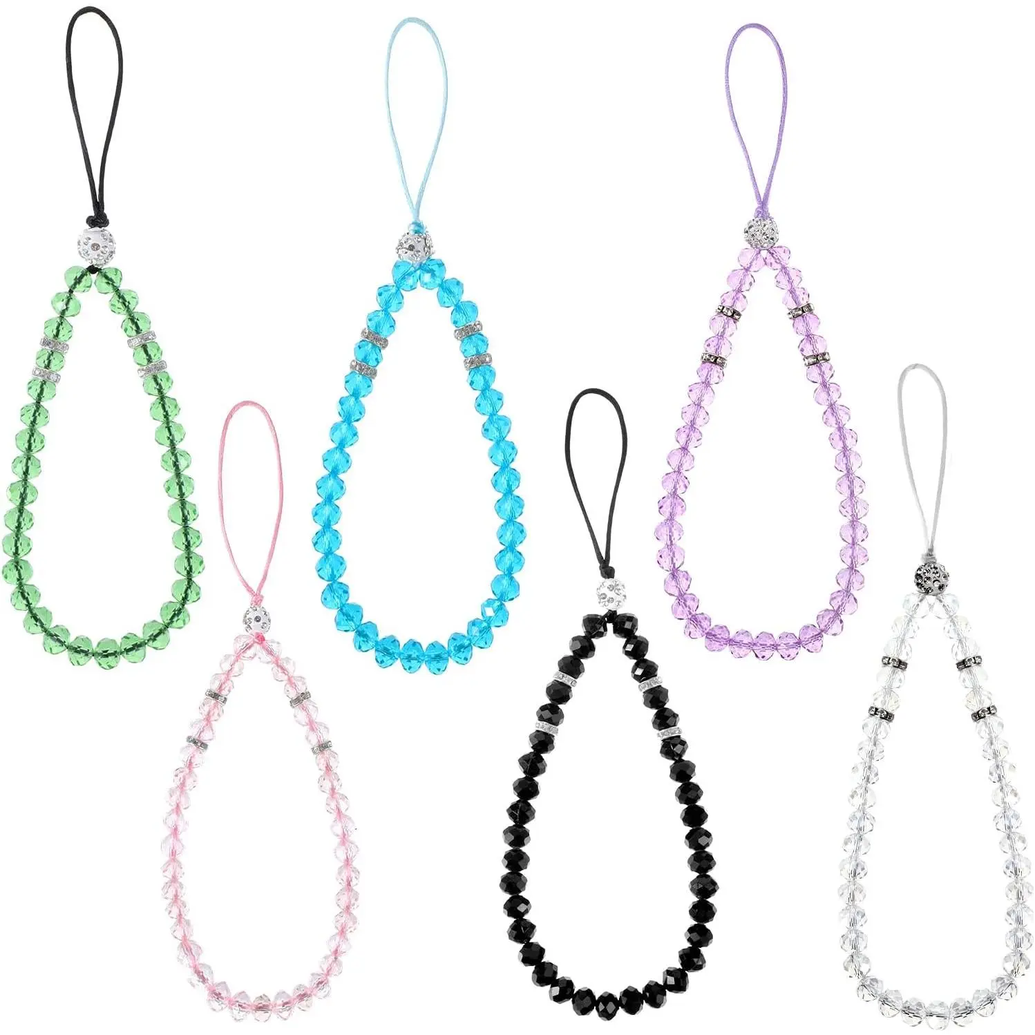 6 count Beaded Phone Wrist Strap, Wrist Beads Chain Bracelet Sparkling Short Hand Bling  Cell Phone Wristlet Straps for Women Phones Bracelet Strap  for Girl Women
