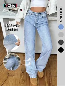 Women's Straight Leg Jeans, Comfortable Stretch Denim, Unisex Casual Fashion, Ideal for Daily Wear and Outdoor Activities