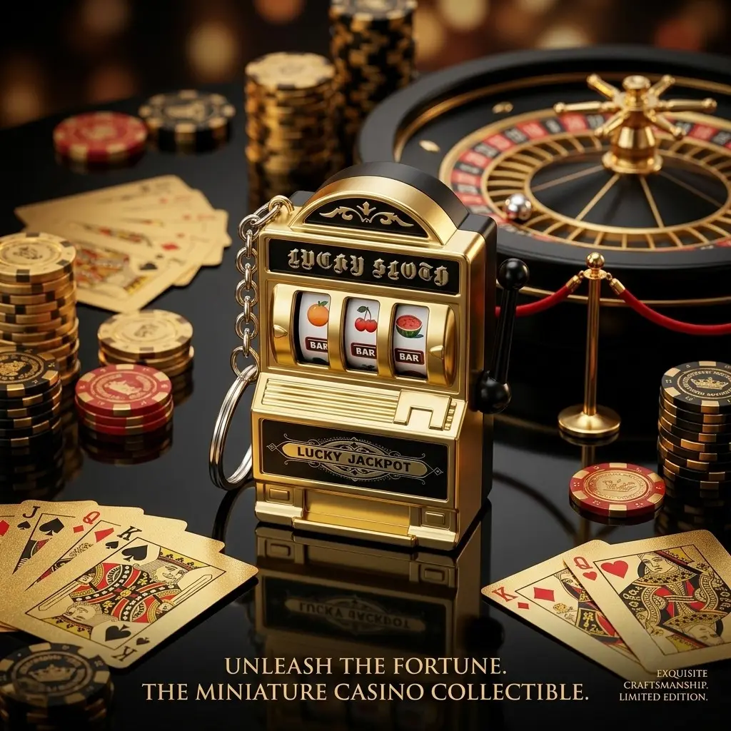 Mini Slot Machine Keychain – Playable Retro Fruit Machine, Lucky Jackpot Toy, Metal Pocket EDC Keychain Gift for Gamers & Collectors, Cool Keychains