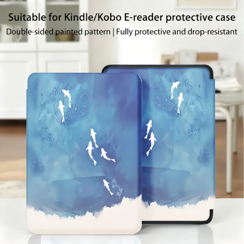 for Kindle/kobo/Tolino Case Blue Water Fish Cloud Pattern for New Kindle 11Th 2019, for Kindle 11th Generation Case for Kindle 11Th (2022/2024), 6-Inch, 7-Inch Kindle Paperwhite 12Th Generation 2024 Vision Color (2024) /Vision 6 (2021）/Shine Color (2024),