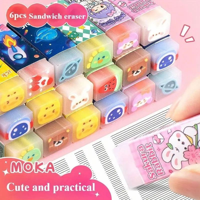 8/16/24pcs Cartoon Erasers, Cute Animal Fruit Flower Patterns, Perfect Gifts for Students, Christmas Easter Halloween Day