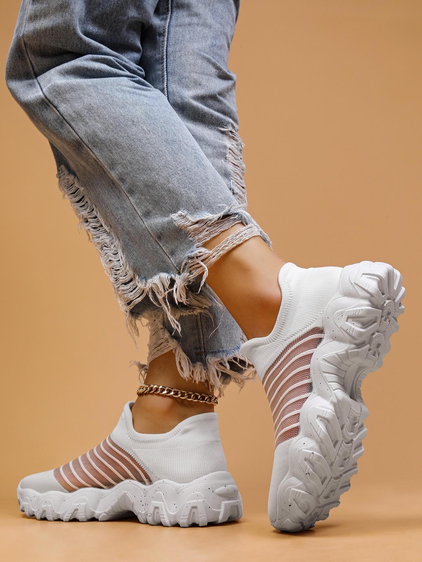 Women's Fashionable Breathable Mesh Sneakers, Casual Comfortable Sports Running Shoes, Female All-match Round Toe Shoes for Daily Wear, Athletic Running Shoes