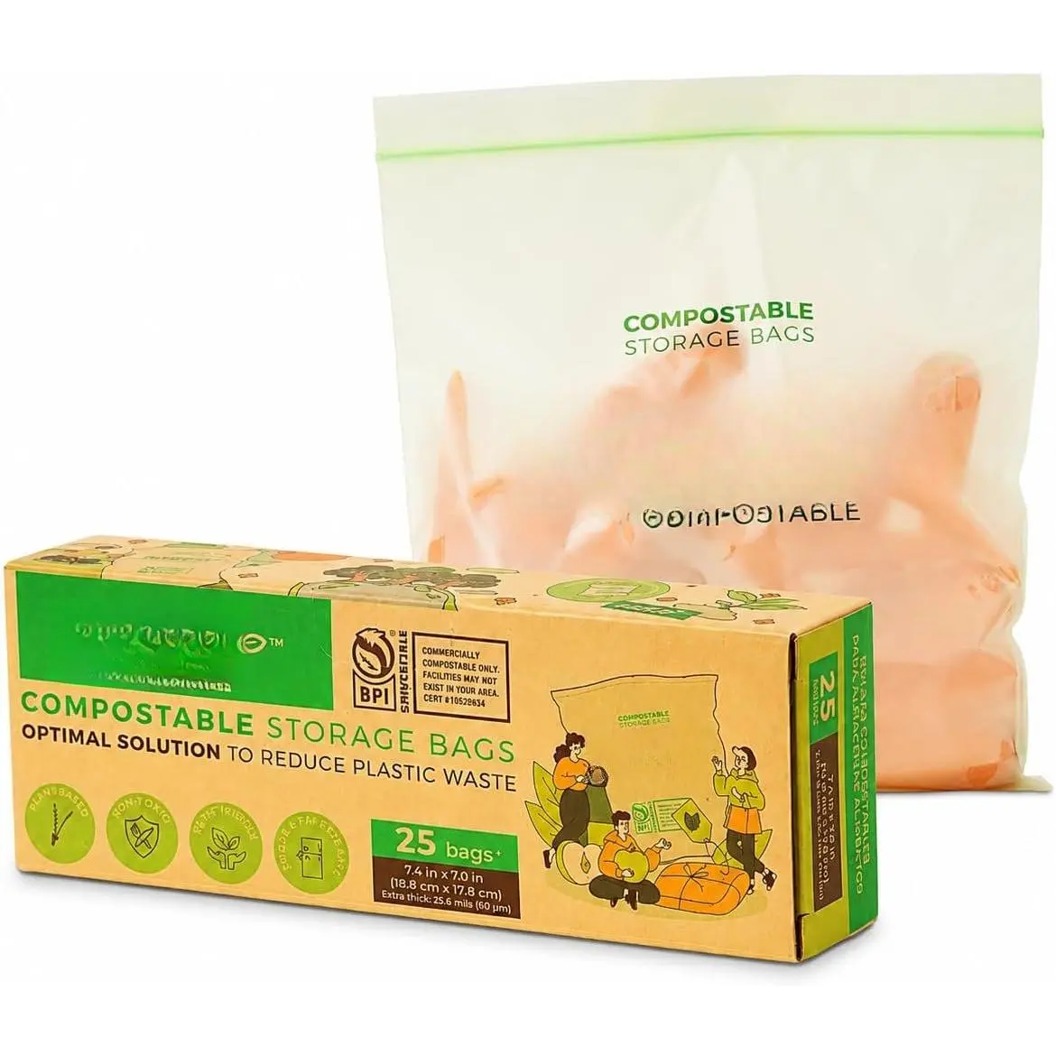 Compostable  Storage Bags, Quart Size, 25 Bags | Extra Thick Resealable Sandwich Bags for Meal Prep,  Storage, Carrying -  Safe Disposable Freezer Snack Bags