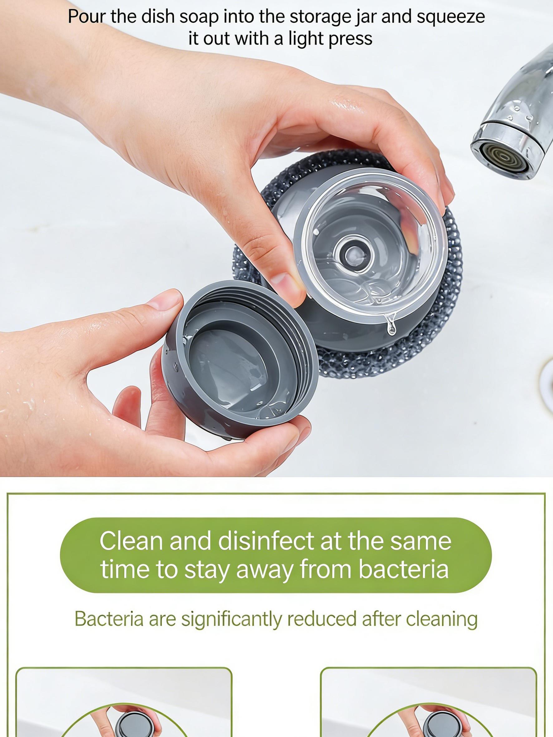 Automatic Liquid Filling Comfort Handle Soap Dispense Palm Brush for Kitchen Sink Pot Bowl Cleaning