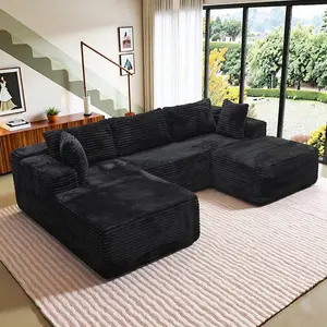 104“U-Shape Boneless Sectional couch,Modular cloud couches with chaise lounges ottoman,5 Soft Pillows(3L/2S),Modern Upholstered Sofa for Livingroom Apartment,NoAssembly Required,Deep seat, Plush Corduroy Fabric