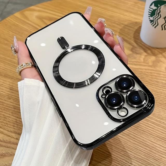 For iPhone Magnetic Electroplated Case - Transparent with Camera Lens Protection Glass and Wireless Charger Cover for 17 Pro Max 17 Air ,15, 14, 16, 13, 12, 11 Pro Max Shockproof Casing