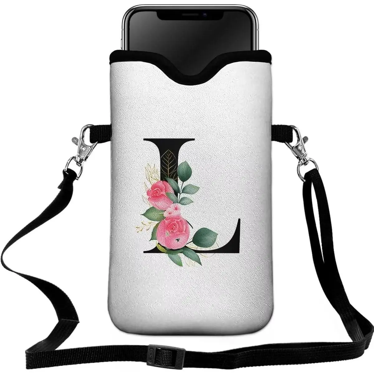 Cell Phone Sleeves Bag Case Crossbody Neoprene Holder Lanyard Phone Pouch for Women Men 7.5 X 4.5 Inches - Letter_L