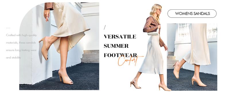 Fashare Womens Kitten Heels Mules Open Peep Toe Slide Sandals Slip On Summer Dress Shoes