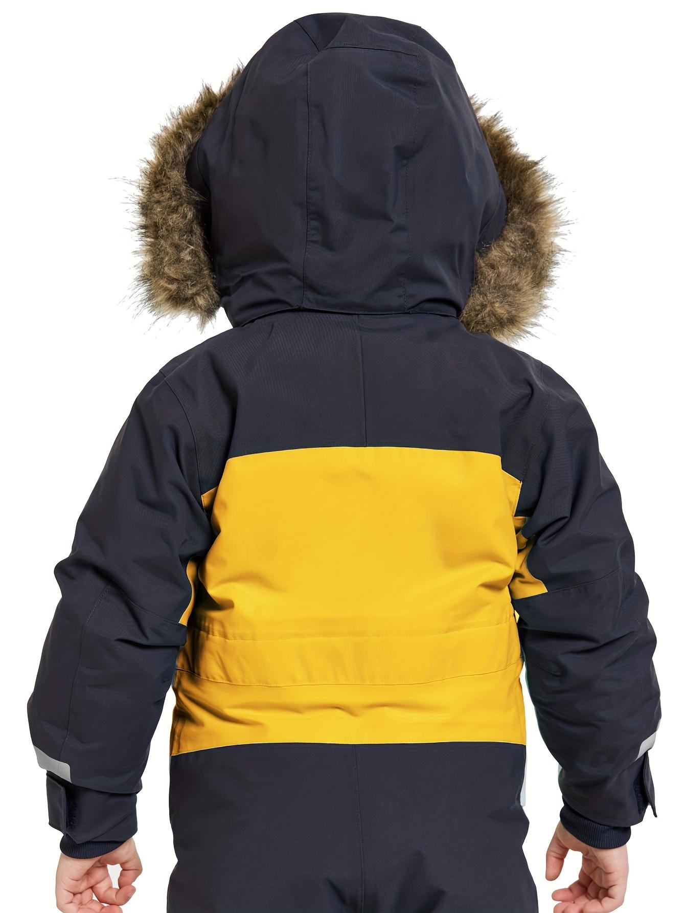 (New)[Windproof Snowsuit] Kids' Winter Ski Jumpsuit, Windproof Loose-Fit Snowsuit with Zipper Design 3-14 Years Old Boys and Girls Outdoor Warmth waterproof warm