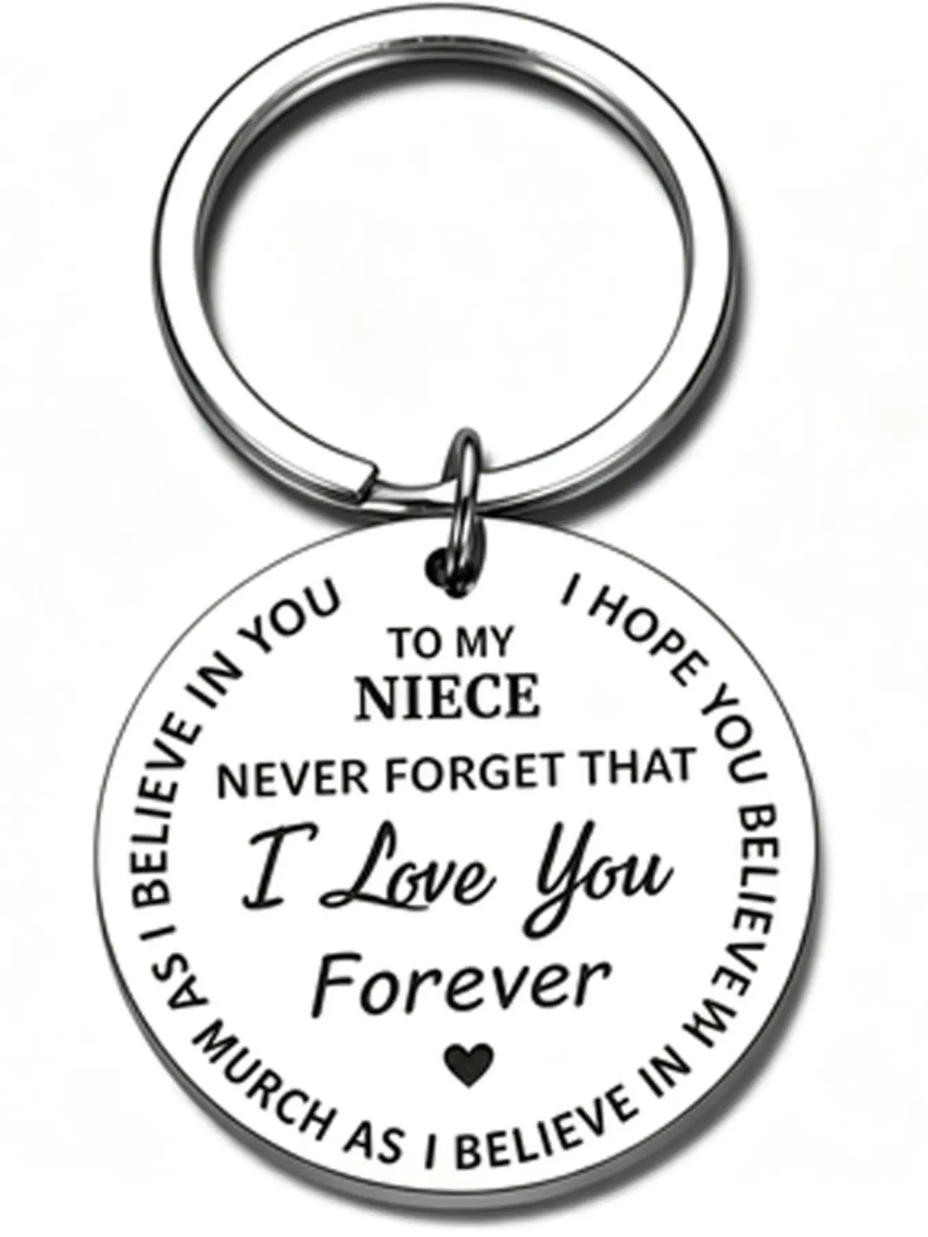 1Pcs To My Niece Round Keychain Heart Pattern Stainless Steel Keyring Sentimental Family Encouragement Gift For Niece Birthday Graduation Present
