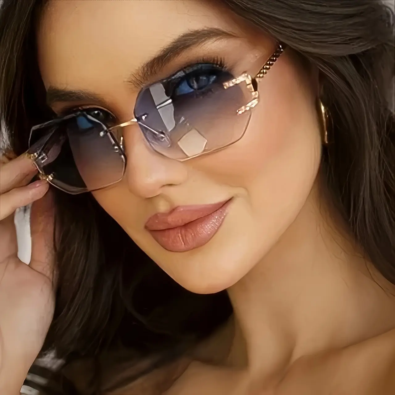 Women's Gradient Geometric Infinity Polygon Statement Frame Sunglasses, Stylish Large Metal Frame, Alternative Style for Outdoor Beach, Party Wear, Statement Frame Glasses