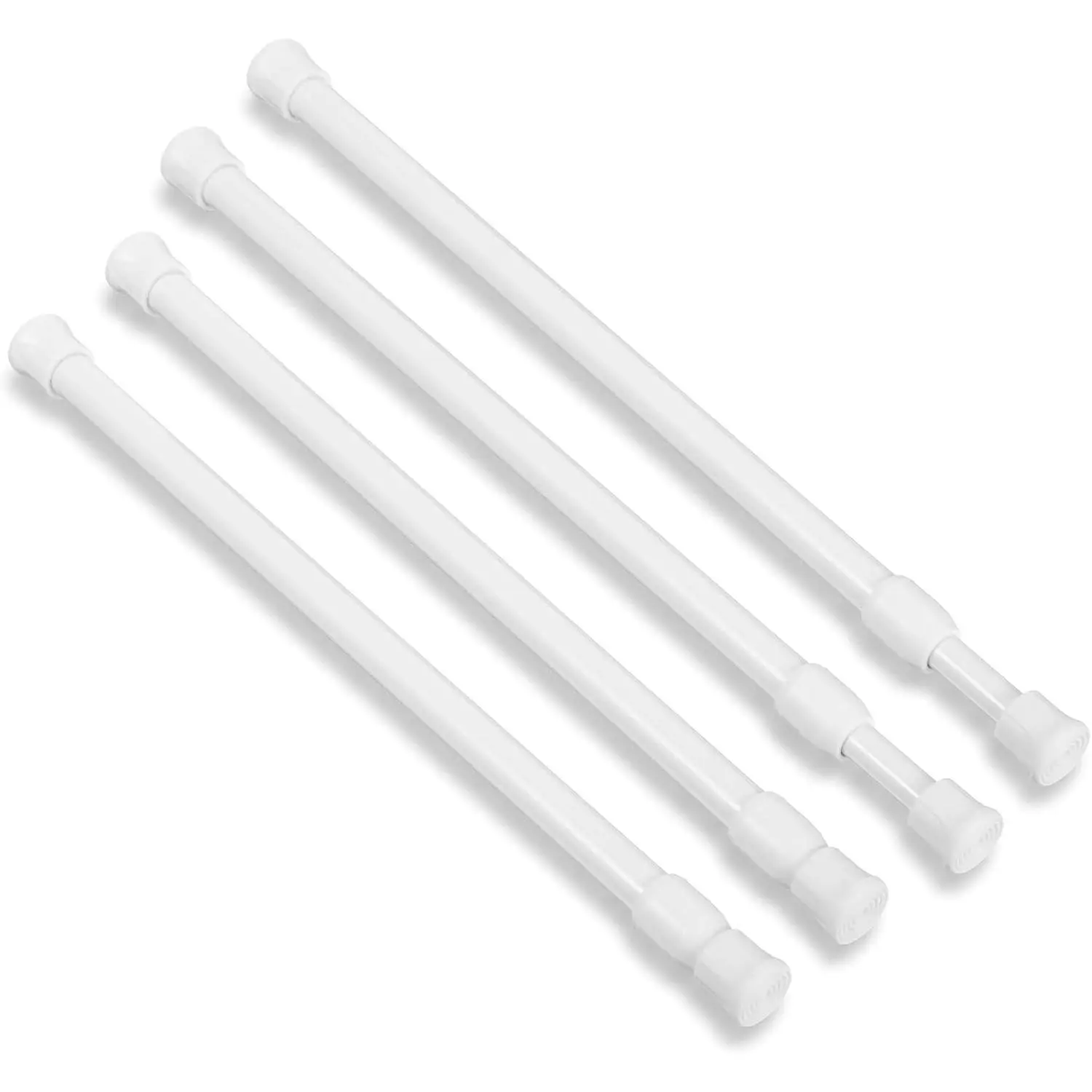 4 count Spring Tension Curtain Rod 9.8-15.6inch White Mini Spring Rod | Small Short Tension Pole, Expandable Adjustable Poles, No Drill, for Windows, Kitchen, Doorway Closet Cupboard, Bathroom