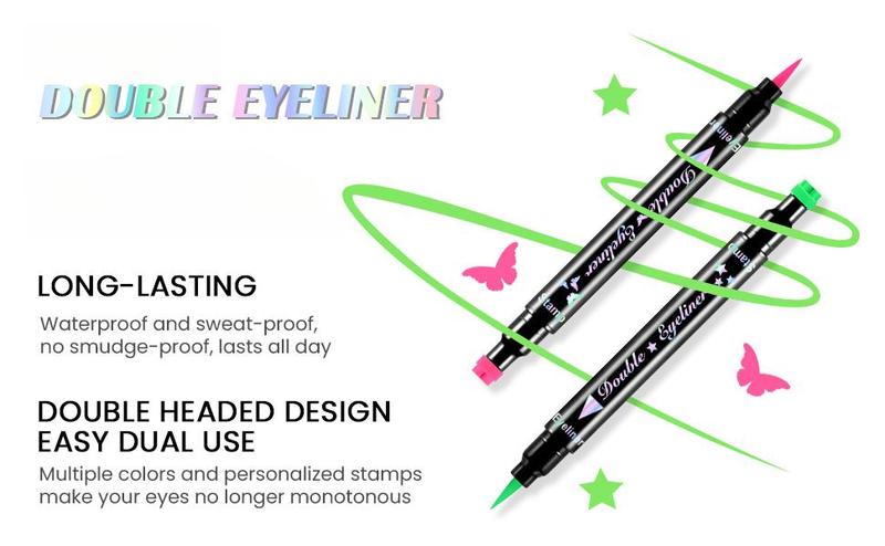 Valentines Day Gifts for Her/He  liquid Eye Liners Face Stamp Cosplay Gothic Makeup Set Kit for Beginners, Black Brown Purple Blue Red Pink Green Star Flowers Heart Moon Triangle Lightning Butterfly Stamps Eyeliner