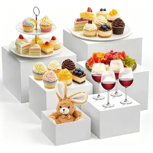 Space-Saving Stackable Acrylic Display Risers – 6-Piece White Food Service Stand Set for Dessert Tables, Buffet, Bakery, and Retail Showcases – Nesting, Multi-Size Design, 5-10 inch