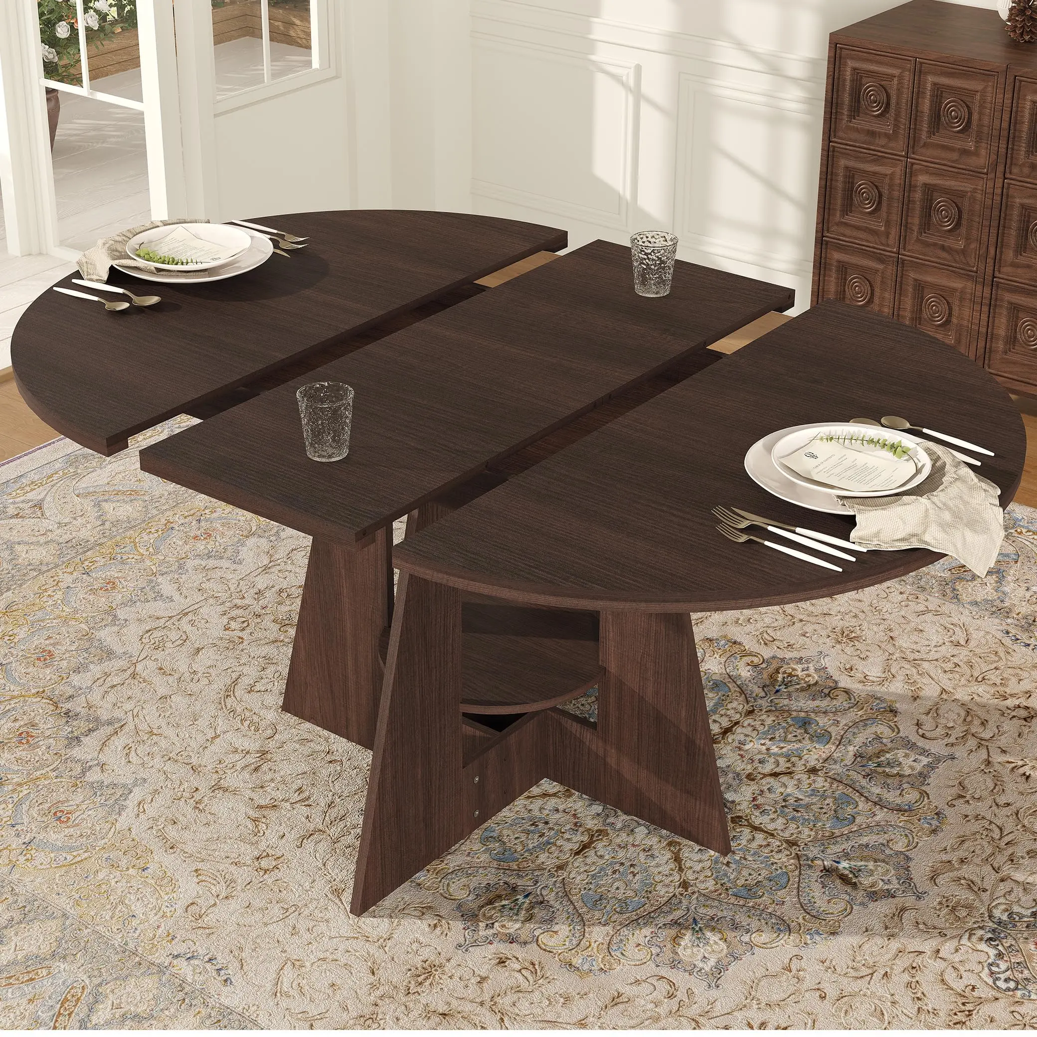 GAOMON Extendable Dining Table, Adjustable from 43.3" Round to 59" Oval, Farmhouse Style, Suitable for 4-8 People, Versatile Kitchen and Dining Room Furniture