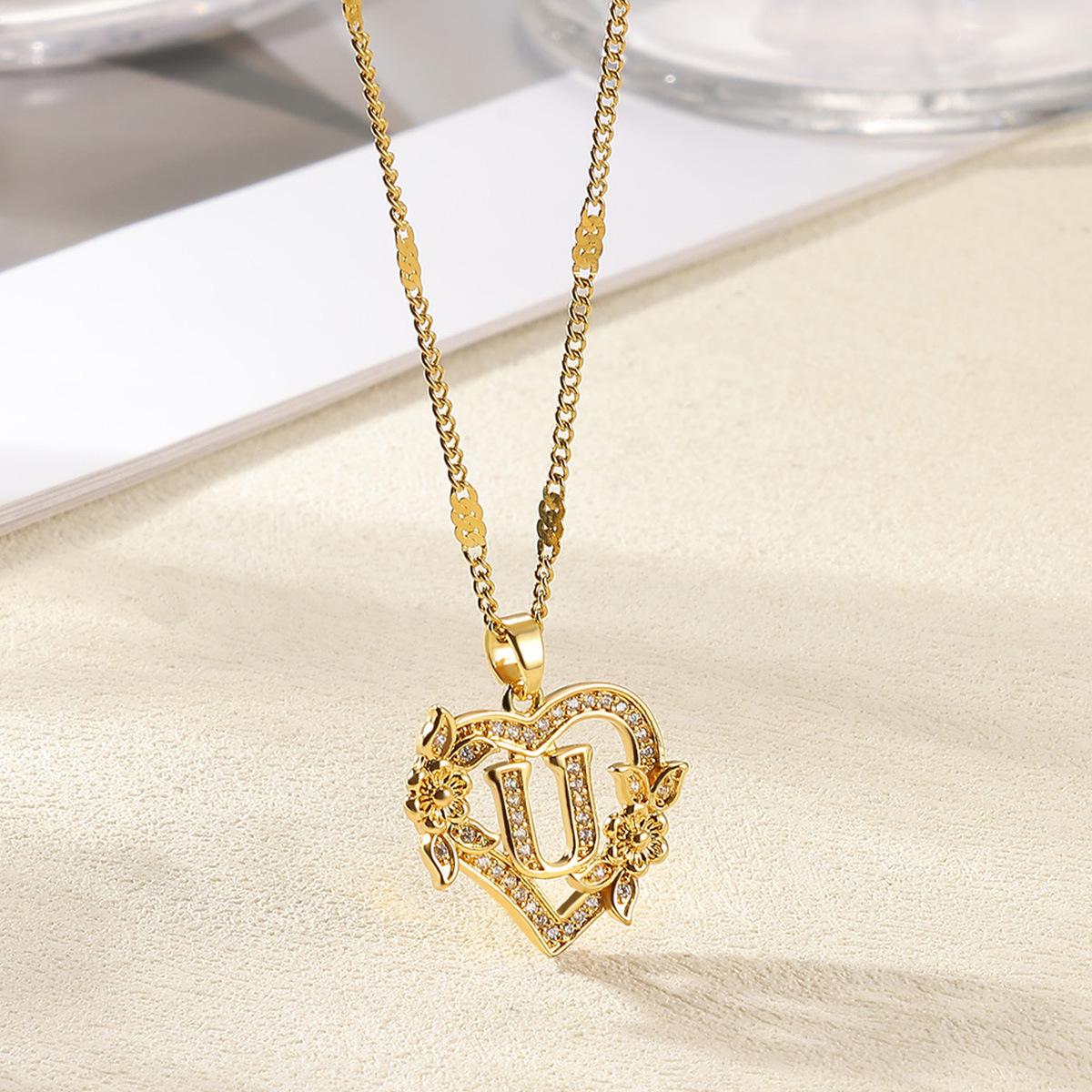 Summer women's heart-shaped necklace, stainless steel necklace with diamond and floral decorations, suitable for girls' daily fashion wear
