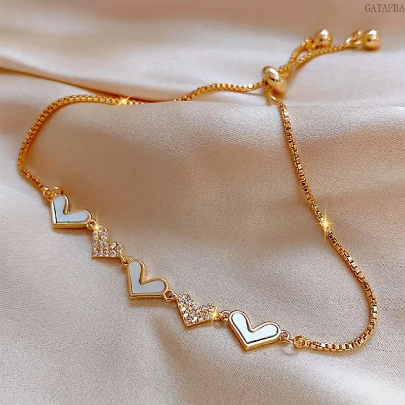 Women's Fashion Heart Bracelet with an Adjustable Cubic Zirconia Chain, Ideal Daily Jewelry and Valentine's Gift, Gemstone