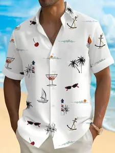 Men's Summer Hawaiian Style Tropical Soft Collared Shirt, Casual Aloha Shirt, Beach Surf Comfortable Casual Fitted Tops, Unisex(Recommend ordering one size up), Ideal for Vacation and Daily Wear