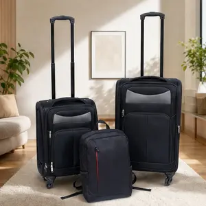 ARCH 20+24 Inch Two-Piece Softside Luggage Set with Backpack, Oxford Fabric Travel Suitcase Trolley Case, 360° Silent Universal Wheels, Ergonomic Handle, Black, Ideal for Travel, Business, and Weekend Trips, Black Color Options, Fabric+Metal Material