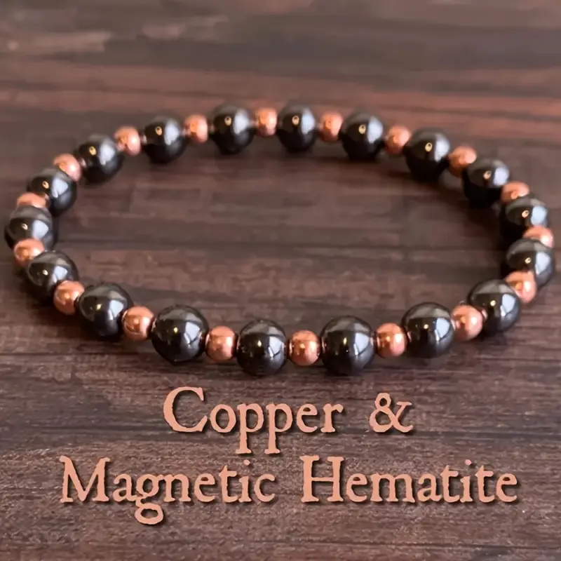 Handcrafted bracelet Bangle available in 4mm and 8mm bead sizes, made of natural iron ingot beads and copper beads. Designed in retro bohemian style, it is high-quality unisex wearable accessory for men and women.