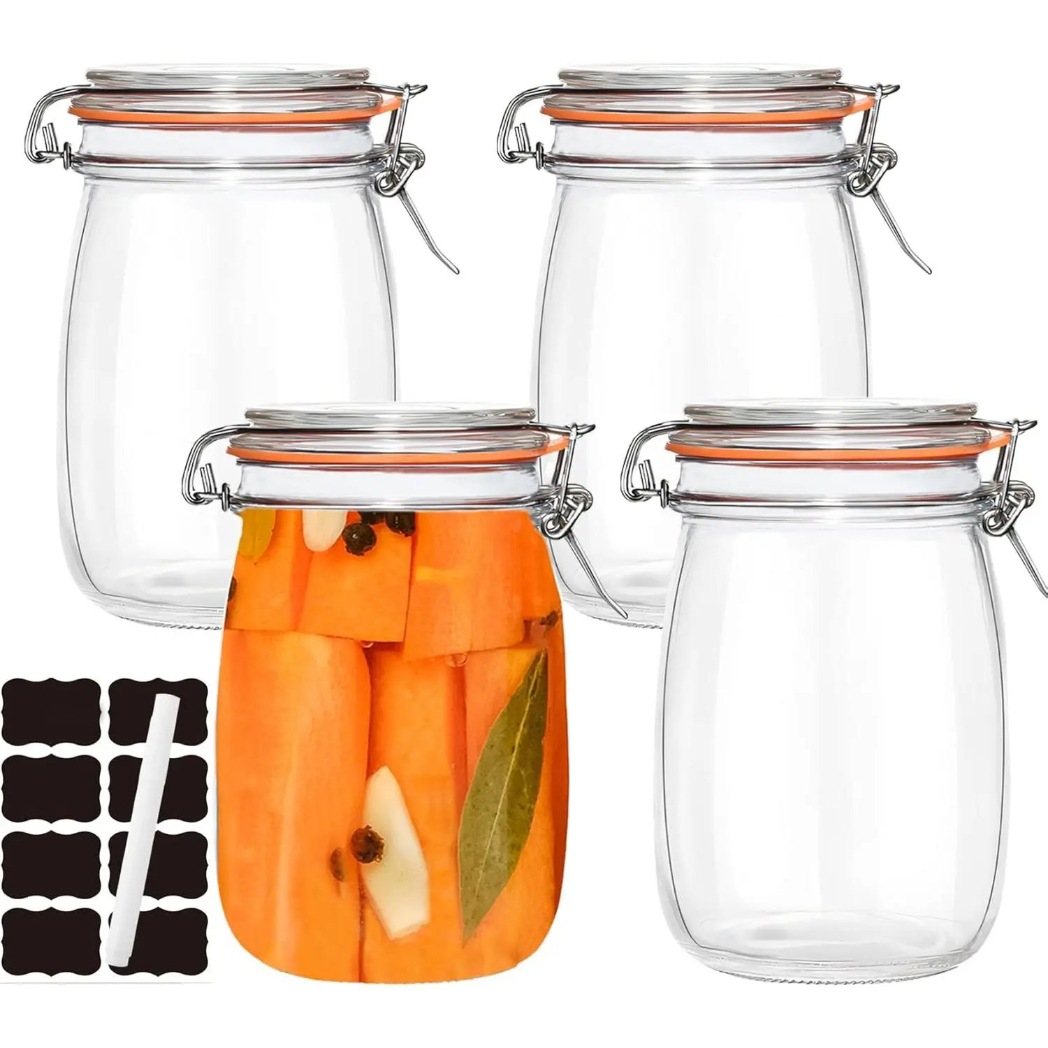 32 oz Pickling Jars with Airtight ,4 Pack Airtight Glass Pickle Jars Wide Mouth,Air Tight Glass Storage Containers for Canning,Pickling,Fermenting