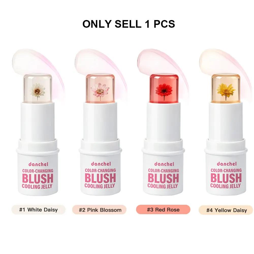 Single Pack 4-Color Flower Temperature Change Blush, Moisturizing Lightweight Natural Highlighter, Dual Use Blush Lip Balm